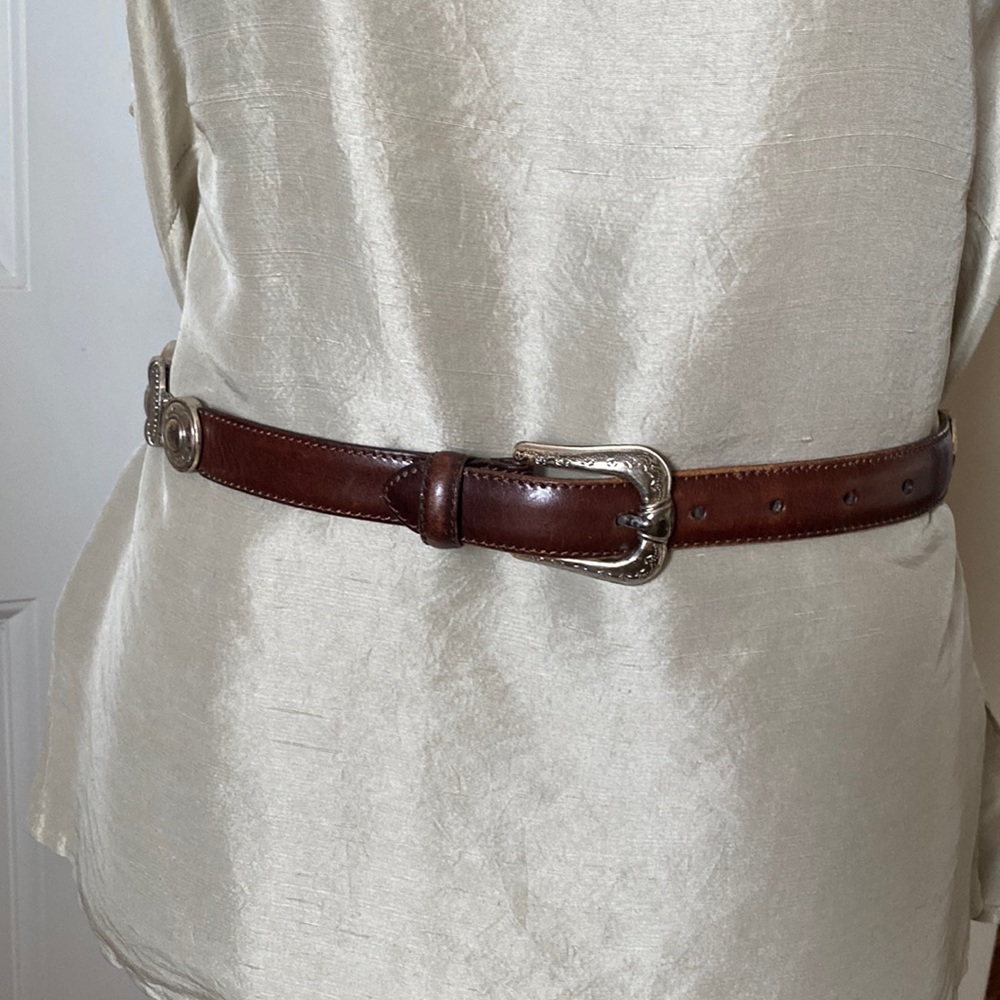 Fossil Brown Leather Belt with Silver buckle and medallions Size - Small